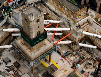 700-year-old church tower is suspended 45ft above the ground in City of London building site Image