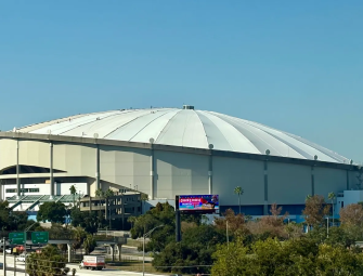 Tropicana Field repairs hurricane-damaged roof with fiberglass panels Image
